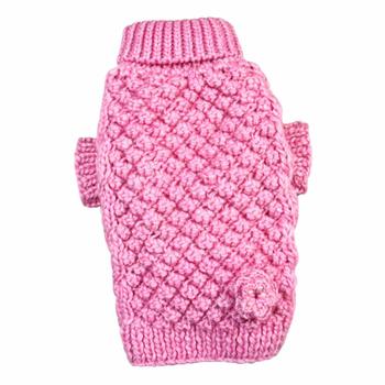 Pink Bobble Stitch Turtleneck Dog Sweater by Klippo