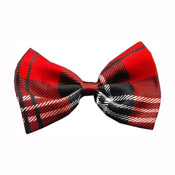 Plaid Dog Bow Tie - Red