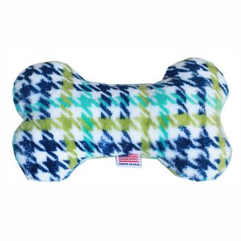 Plush Bone Dog Toy - Aqua Plaid