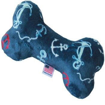 Plush Bone Dog Toy - Blue Anchors