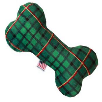 Plush Bone Dog Toy - Green Plaid