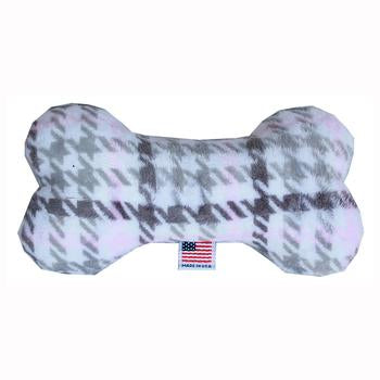 Plush Bone Dog Toy - Pink Plaid