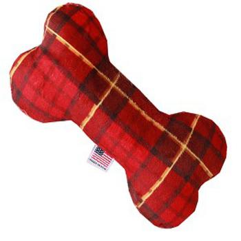 Plush Bone Dog Toy - Red Plaid