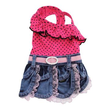 Polka Dot Denim Skirt Dog Outfit