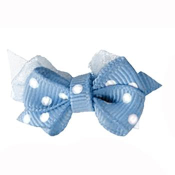 Polka Dot Dog Bow with Alligator Clip  - Blue Mist