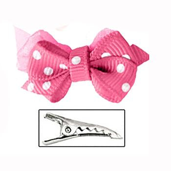 Polka Dot Dog Bow with Alligator Clip  - Hot Pink