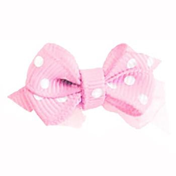 Polka Dot Dog Bow with Alligator Clip  - Pearl Pink