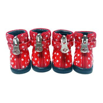 Polka Dot Hiker Dog Boots - Red