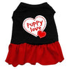 Puppy Love Screen Print Dog Dress - Black with Red Skirt