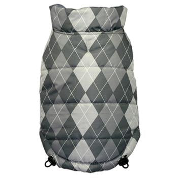 Reversible Puffer Dog Vest by Hip Doggie - Silver Argyle