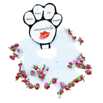 Rose Smoocher Pet Scrunchie - White with Bright Pink Roses