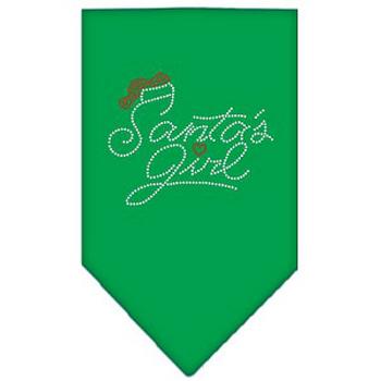 Santa's Girl Rhinestone Dog Bandana - Green