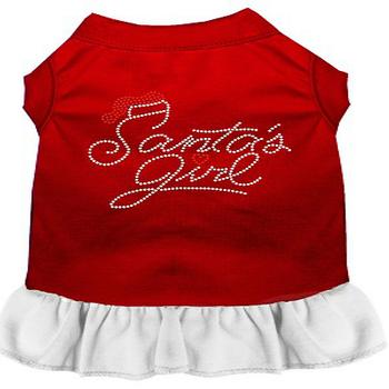 Santa's Girl Rhinestone Dog Dress - Red and White