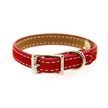 Saratoga Suede Leather Dog Collar by Auburn Leather - Red