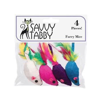 Savvy Tabby Furry Mice Cat Toy - 4 Pack