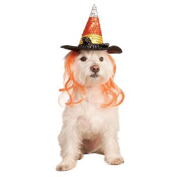 Sequin Halloween Candy Corn Witch Dog Hat