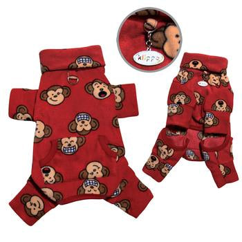 Silly Monkey Fleece Turtleneck Dog Pajamas - Burgundy