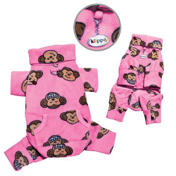 Silly Monkey Fleece Turtleneck Dog Pajamas - Pink