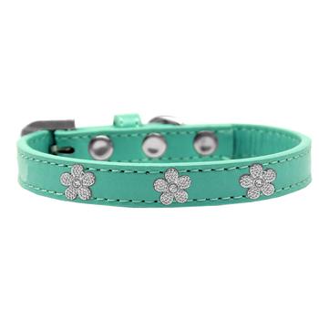 Silver Flower Widget Dog Collar - Aqua