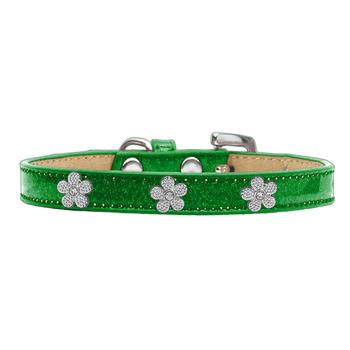 Silver Flower Widget Dog Collar - Emerald Ice Cream