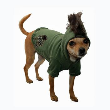 Skull Mohawk Dog Hoodie by Hip Doggie - Green