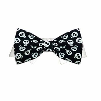 Skully Dog Shirt Collar and Bow Tie - Black