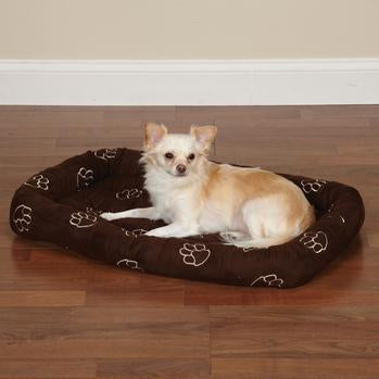 Slumber Pet Embroidered Paw Print Crate Beds - Chocolate