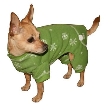 Snowflake Dog Long Johns by Hip Doggie - Green