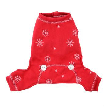 Snowflake Dog Long Johns Pajamas by Hip Doggie - Red