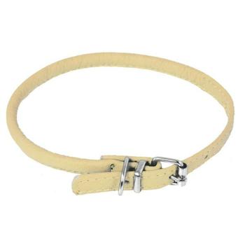 Soft Leather Round Dog Collar - Beige