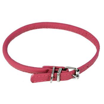 Soft Leather Round Dog Collar - Hot Pink