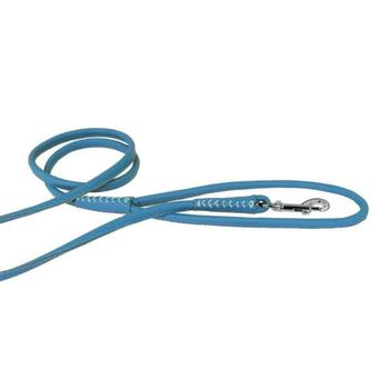 Soft Leather Round Dog Leash - Cyan Blue