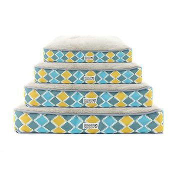 Soft N' Tuff Rectangular Pet Crate Bed - Blue, Gray, Yellow Diamond