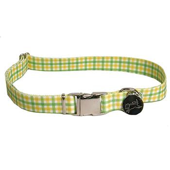 Southern Dawg Gingham Dog Collar by Yellow Dog - Yellow and Green