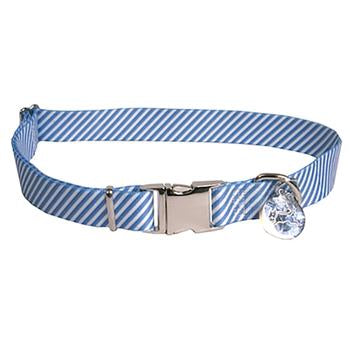 Southern Dawg Seersucker Dog Collar by Yellow Dog - Navy Blue