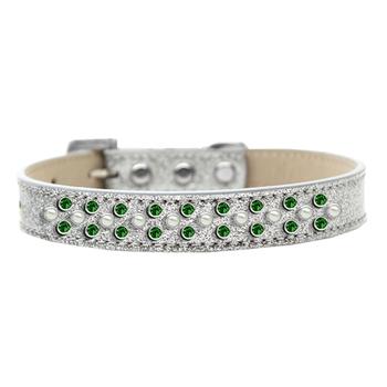 Sprinkles Ice Cream Dog Collar - Pearl and Green Crystals on Silver