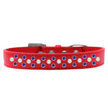 Sprinkles Pearl and Blue Crystals Dog Collar - Red