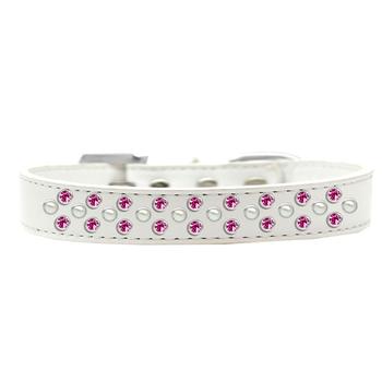 Sprinkles Pearl and Bright Pink Crystals Dog Collar - White