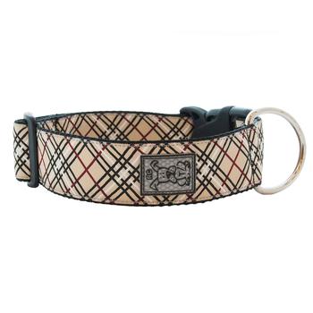 Tartan Wide Clip Adjustable Dog Collar - Tan