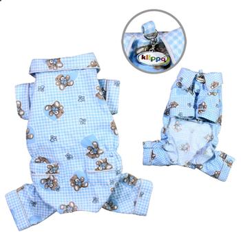 Teddy Bear Love Flannel Dog Pajamas - Light Blue