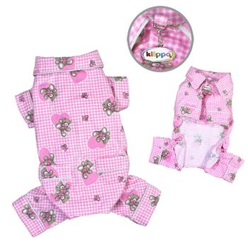 Teddy Bear Love Flannel Dog Pajamas - Pink