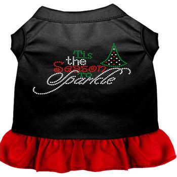 Tis The Season To Sparkle Rhinestone Dog Dress - Black and Red