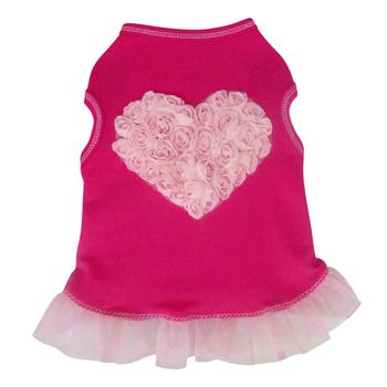 Tulle Rose Heart Tank Dog Dress - Hot Pink