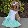 Turquoise Crystal Dog Dress with Matching Leash