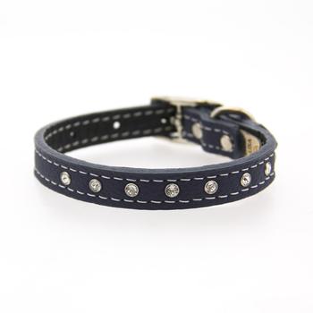 Tuscan Crystallized Leather Dog Collar by Auburn Leather - Navy Blue