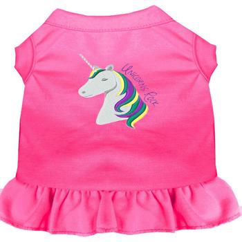 Unicorns Rock Embroidered Dog Dress - Bright Pink