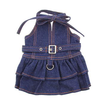 V-Neck Denim Dog Dress with Neck Strap by Klippo