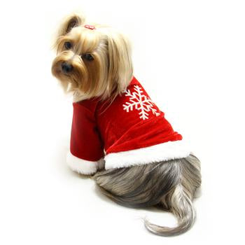 Velour Christmas Dog Shirt With Sparkling Silver Snowflake By Klippo