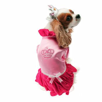 Velvet Princess Dog Costume Dress - Magenta with Tiara