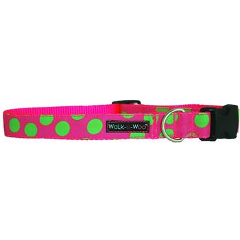 WaLk-e-Woo Neon Green Dot on Pink Dog Collar